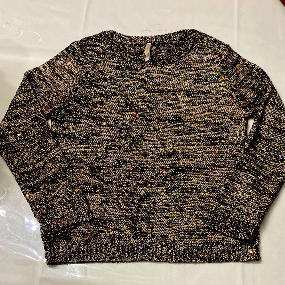 NEW ♥️ Black and Brown with Gold Sequins Knit Crew Neck Sweater